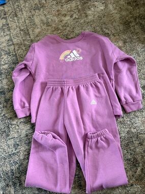 adidas Pink Girls Rainbow Logo Sweatshirt and Joggers